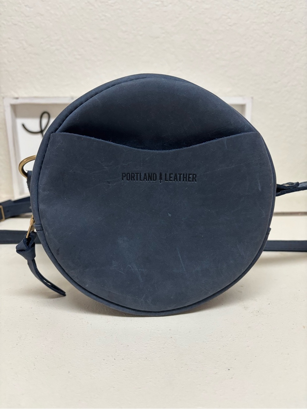 Portland Leather Dark Navy Round Crossbody